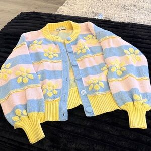 Zara Colorful Striped Cardigan with Floral Details